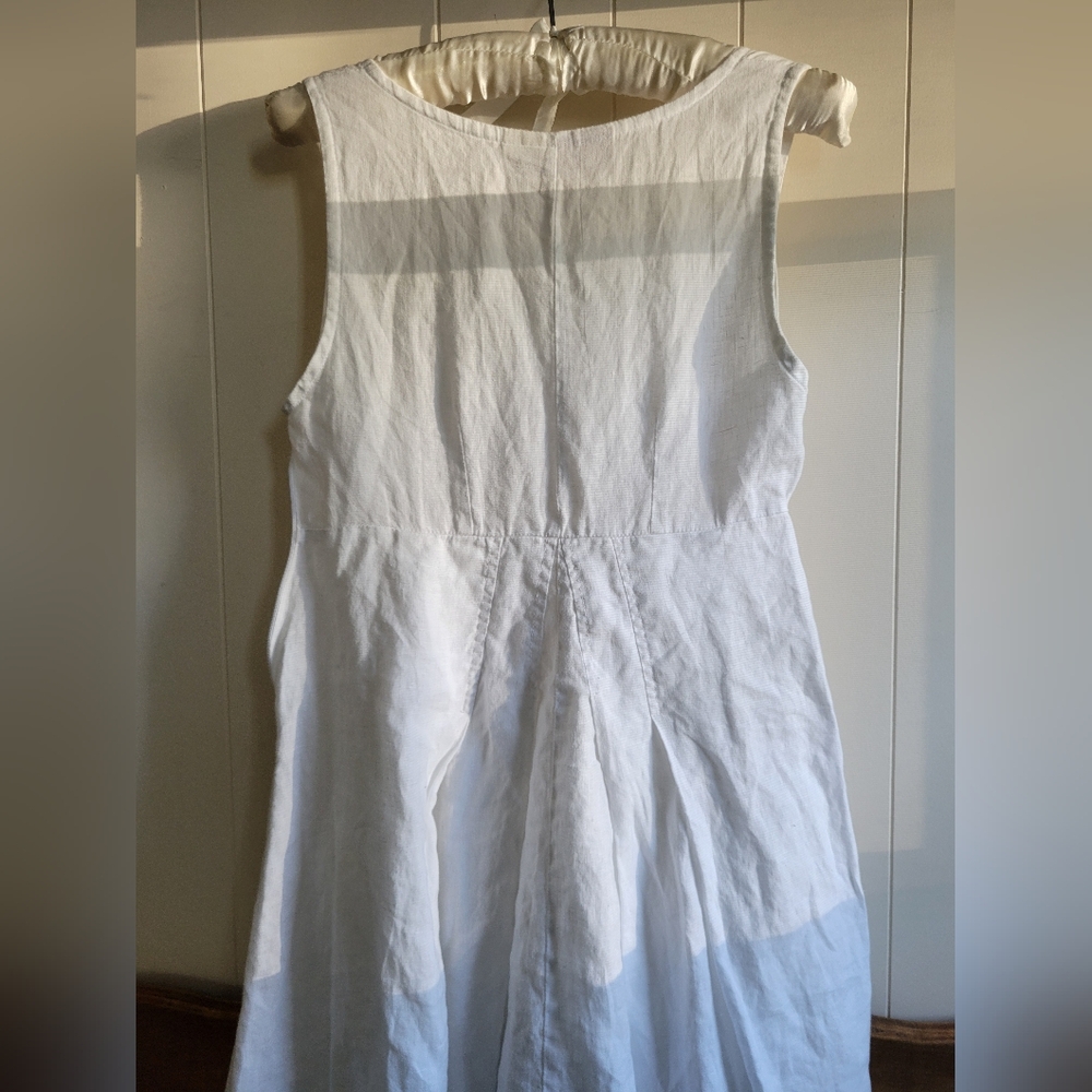 LA BLEND | White Sleeveless Linen Midi Dress With Flowy Skirt SIZE SMALL - Picture 3 of 6